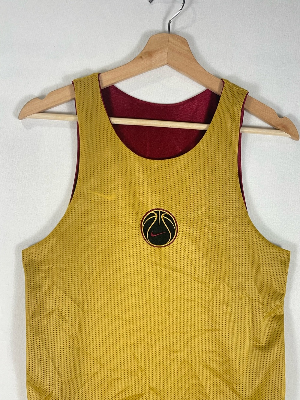 Vtg Nike Basketball Reversible Mustard Yellow Burgandy Jersey YOUTH Boys Sz M